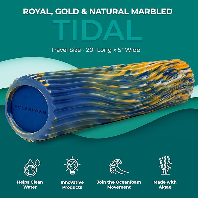 Oceanfoam Tidal Roller - Royal, Gold & Natural Marbled - Muscle Massage Foam Roller for Back Pain & Stretching - Firm & Ergonomic Wide Wave Textured - Yoga, Athletics, & Wellness - Full Size, 20" x 5"-Ruum Studio Home