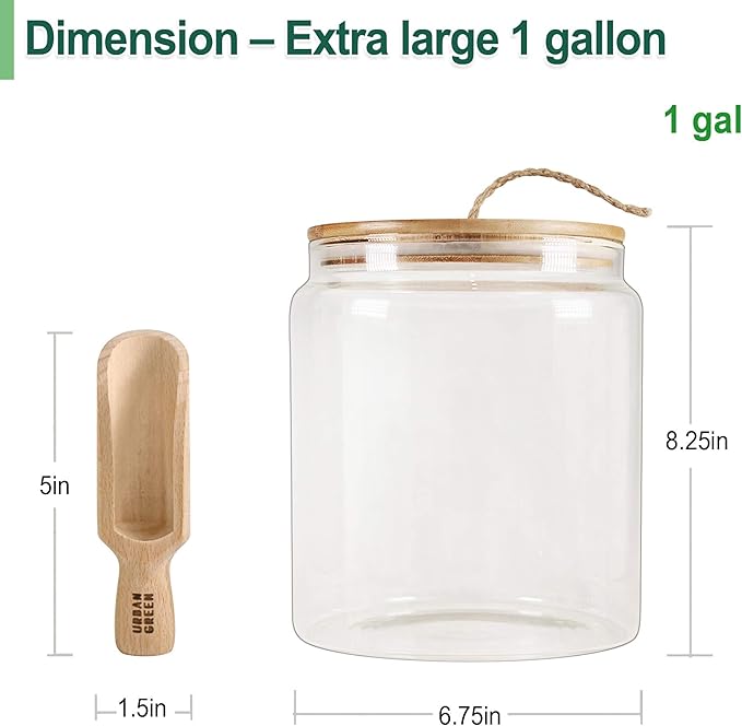 Urban Green Glass Jars with Airtight Lids, Airtight Glass Canisters with Locking Lids, (Bamboo-1Gal)-Ruum Studio Home