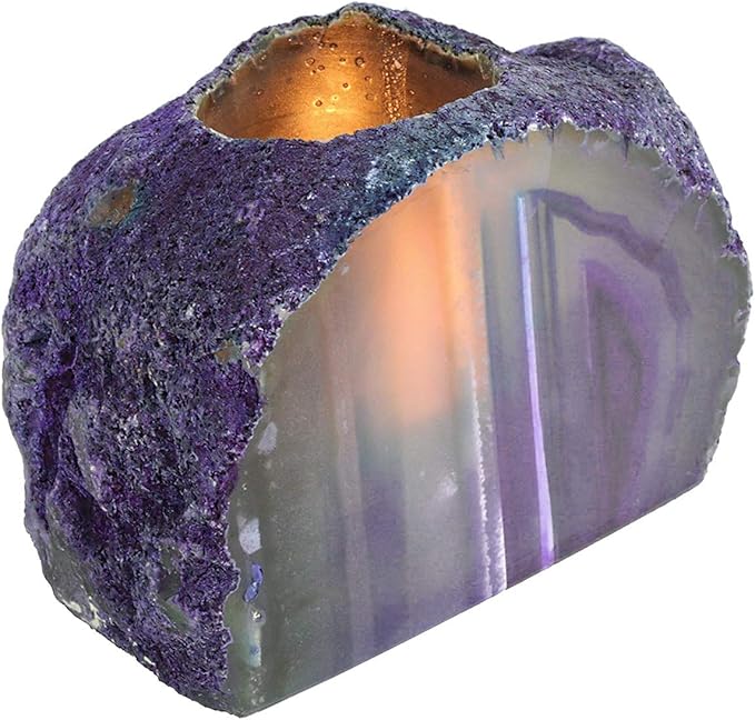 AMOYSTONE Purple Agate Rock Stone Candle Stand Cut Base 1.5-2.5 Lbs for Home Décor-Ruum Studio Home