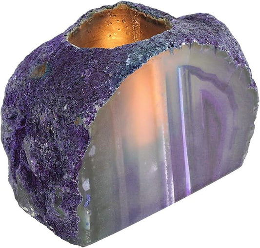 AMOYSTONE Purple Agate Rock Stone Candle Stand Cut Base 1.5-2.5 Lbs for Home Décor-Ruum Studio Home