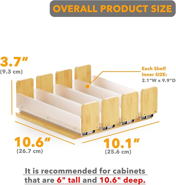SpaceAid Bamboo Pull Out Spice Rack Organizer for Cabinet, Heavy Duty Slide Out Seasoning Kitchen Pantry Sliding Vertical Organization, 10.1" Wide, 4 Drawers(2" Wide), 1-Tier, Natural-Ruum Studio Home