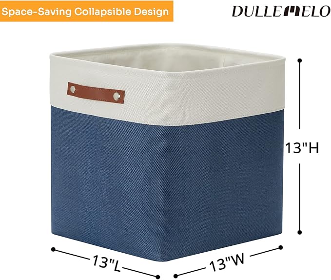DULLEMELO Storage Baskets for Shelves Closet Storage,Large Home Organization Bins for Gifts Empty,Foldable Fabric Storage Cubes Baskets for Nursery Toy Towels Clothes Storage(White&Blue)-Ruum Studio Home
