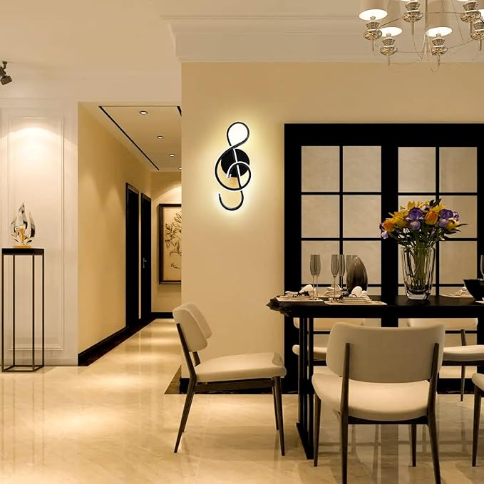 XEYOU 22W Modern Wall Sconce Lighting Indoor LED Creative Wall Light Fixture Music Symbol Art Decoration Wall Lamp for Living Room Bedroom Stair Corridor, Black 3000K-Ruum Studio Home