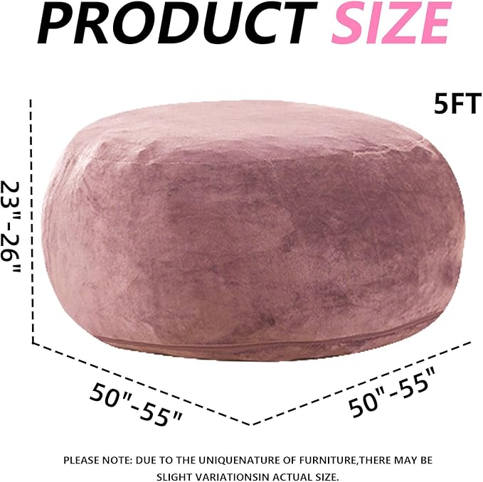 5FT，Big Bean Bag Chairs for Adults，Large beanbag with Filler Included，Memory Foam Material，Easy to Clean and Washable Corduroy Fabric，Suitable for Living Room and Bedroom (Pink, 5 Foot)-Ruum Studio Home