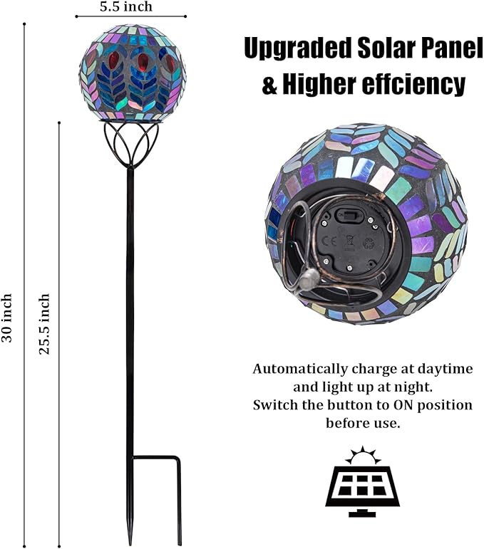 VCUTEKA Solar Lights Outdoor Garden Decor Mosaic Solar Garden Lights Waterproof Glass Ball LED Pathway Stake Light for Landscape Lawn Patio Yard Decoration 6 inch-Ruum Studio Home