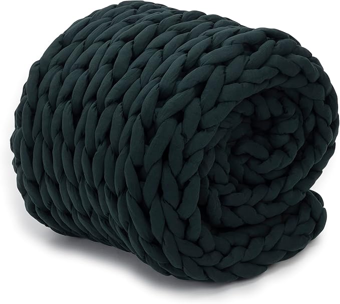 Nuzzie Chunky Knit Weighted Blanket - Breathable, Cooling, Hand Made Knit Throw Blanket for Sleep - Machine Washable, Stylish Decor Design (Forest Green, Queen | 22lbs | 60"x80")-Ruum Studio Home