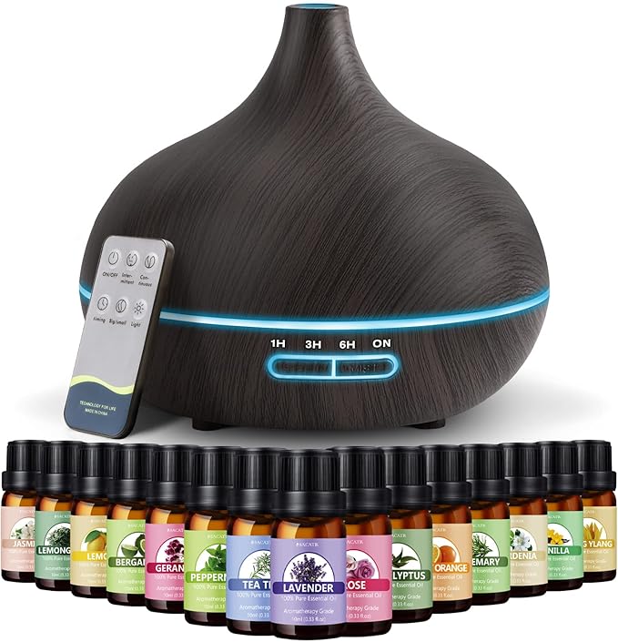 SACATR 550ml Aromatherapy Diffuser with 15x10mL Essential Oils, Ultrasonic Technology, Remote Control for Home Office-Ruum Studio Home