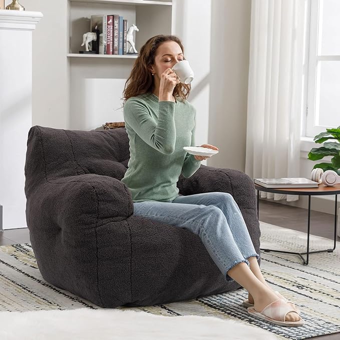 Recaceik Bean Bag Chairs, Tufted Soft Stuffed Bean Bag Chair with Filler, Fluffy Lazy Sofa, Imperial Lounger Giant Bean Bag Chair for Bedroom, Living Room, Dark Black-Ruum Studio Home