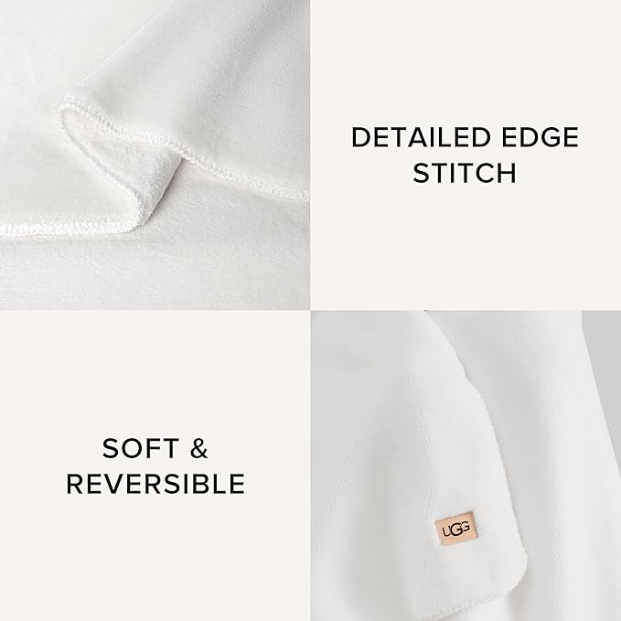 UGG Whitecap Plush Throw Blanket Fleece Lightweight Soft Cozy Throw for Couch or Bed Luxury Home Decor for Living Room Washable Hypoallergenic Blankets for Dorm Decor, 50-inch x 70-inch, White Snow-Ruum Studio Home