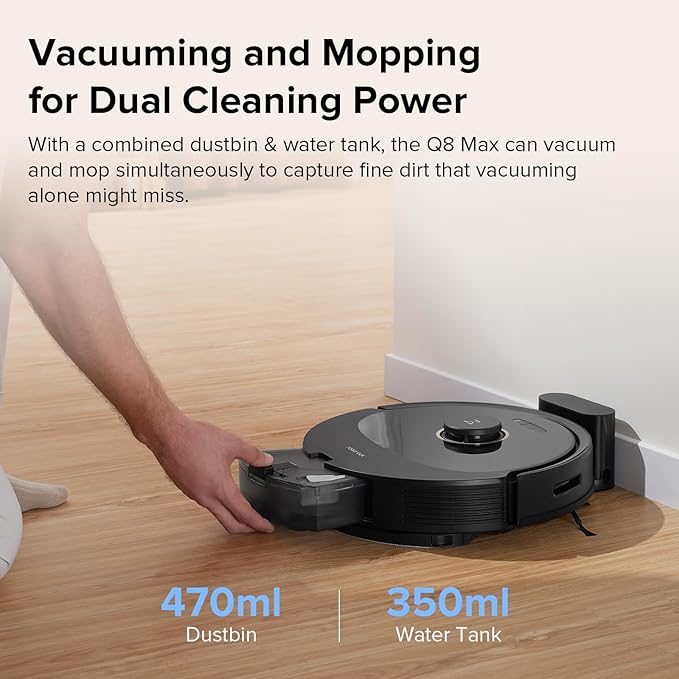 roborock Q8 Max Robot Vacuum and Mop Cleaner, DuoRoller Brush, 5500Pa Strong Suction, Lidar Navigation, Obstacle Avoidance, Multi-Level Mapping, Perfect for Pet Hair-Ruum Studio Home