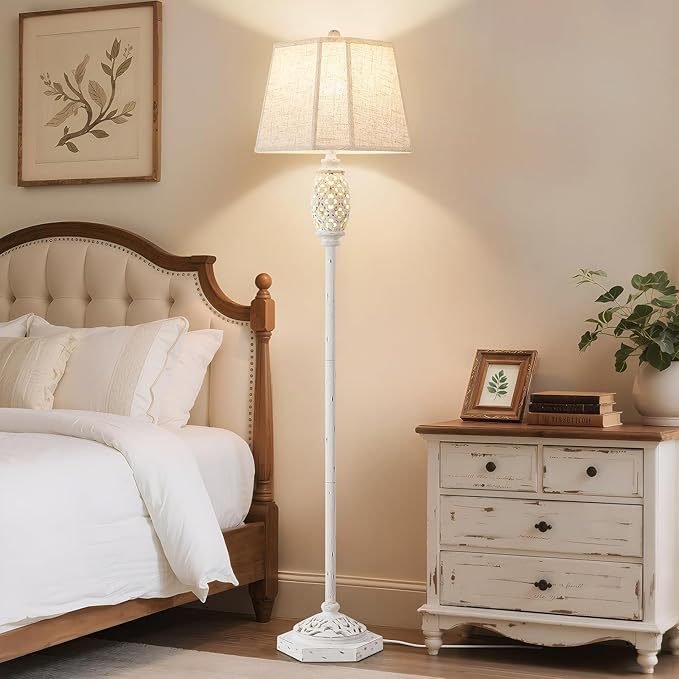 Luvkczc Rustic Floor Lamp with Floral Cutouts & Light, Vintage Farmhouse Style Standing Lamp Resin Floor Lamps for Living Room, Bedroom,Study (Bulb Included)-Ruum Studio Home