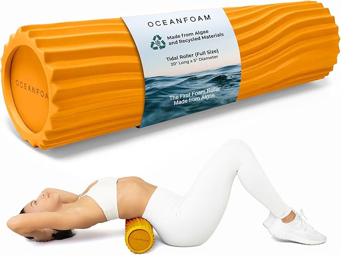 Oceanfoam Tidal Roller - Gold - Muscle Massage Foam Roller for Back Pain & Stretching - Firm and Ergonomic Wide Wave Textured - Yoga, Athletics, & Wellness - Full Size, 20" x 5"-Ruum Studio Home