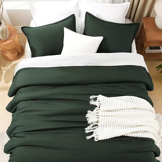 Litanika Forest Green Oversized King Comforters Super King Size, 3 Pieces Lightweight Solid Bedding Comforter Set, All Season Fluffy Bed Set (120x120In Comforter & 2 Pillowcases)-Ruum Studio Home
