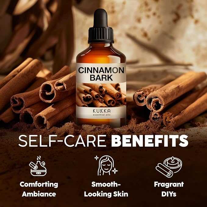Kukka Cinnamon Essential Oil for Skin & Diffuser - 4 Fl Oz - 100% Pure Natural Cinnamon Oil, Aromatherapy and Candles & Soap Making Scent DIY-Ruum Studio Home