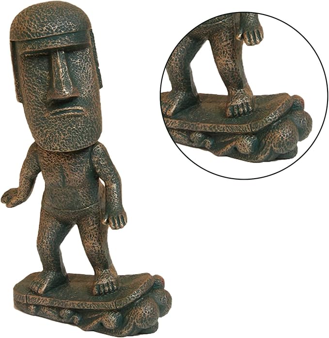 Moai Statue Decor - 6 Inch Easter Island Oranment Resin Stone Decoration for Room Accessories Antique Sculpture for Office Desktop (Surfing)-Ruum Studio Home
