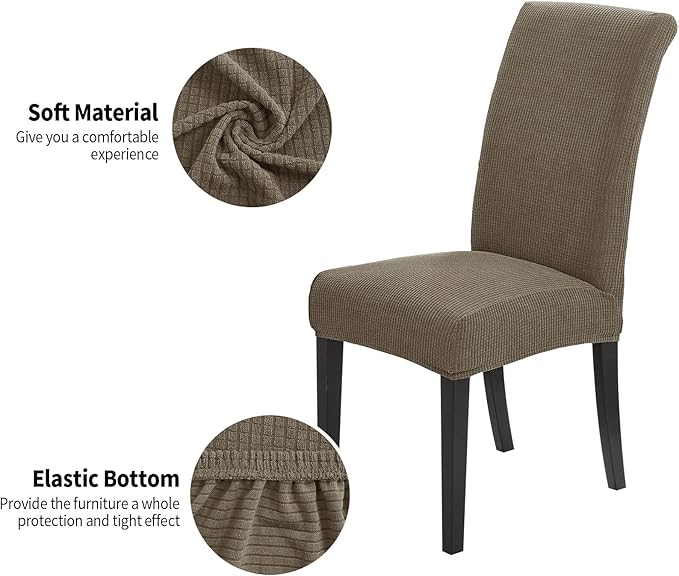 Joccun Chair Covers for Dining Room Set of 4,Dining Chair Slipcovers Stretch Dining Room Chair Covers Seat Protector,Washable Parsons Chair Cover for Home,Hotel,Banquet(Fossil,4 Pack)-Ruum Studio Home