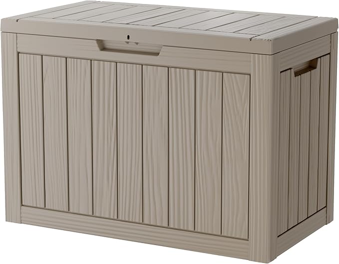 45 Gallon Lockable Resin Deck Box, Waterproof & UV-Resistant Outdoor Storage Box for Outdoor Cushion Storage, Garden Tools & Pool Accessories Storage, Gray-Ruum Studio Home