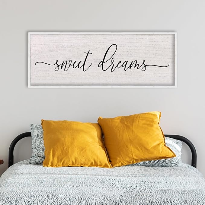 LuZhiQiang Sweet Dreams Wall Decor Sign 40"X15" Master Bedroom Over Bed Wall Wood Framed Art (White)-Ruum Studio Home