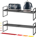 Hole Pattern Expandable Shelf Organizer,2Pack 8.1" Wide Easy to Assemble Cabinet Organizer Shelf, 16.5~27.1" Adjustable Height&Stackable Spice Organization for Cupboard, Black-Ruum Studio Home
