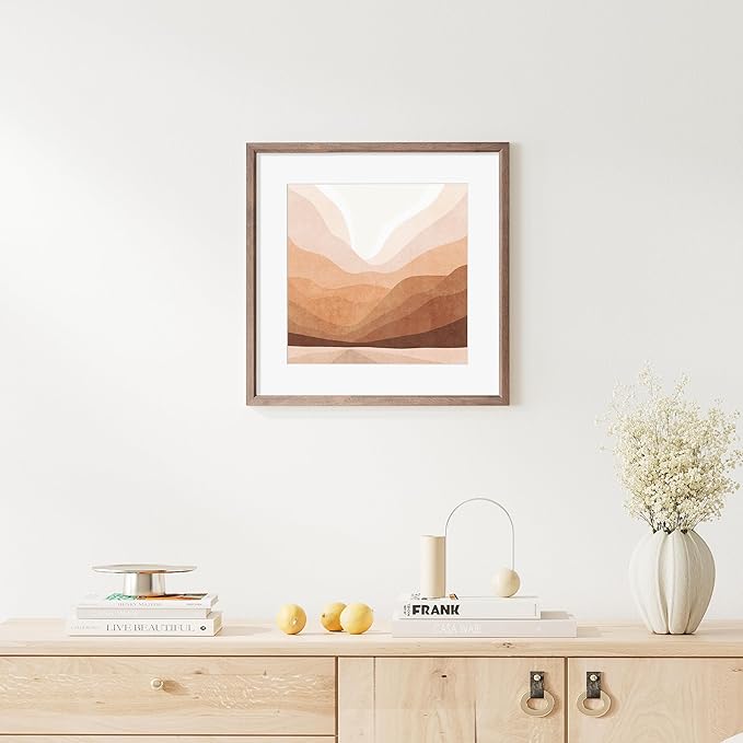 16x16 Picture Frame Natural Solid Walnut Photo Frames with 12x12 Removable Mat Wall Hanging Large Handcrafted Frame with HD Plexiglass Wall and Tabletop Display Large Poster Frame-Ruum Studio Home