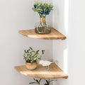 Corner Shelves, Floating Corner Shelf, Set of 2 Solid Oak Wood Wall Shelves, Round End Wall Mount with Wire Hole Shelving for Small Plant for Bedroom Kitchen, Living Room (Oak, 7.1in 2P)-Ruum Studio Home