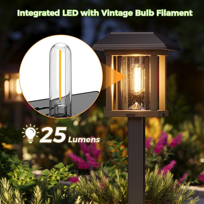 XMCOSY+ Solar Pathway Lights Outdoor Waterproof IP65 - Dual-Tone 25 LM LED Solar Garden Lights for Yard, Glass Outdoor Lighting for Garden Patio Yard Landscape Walkway Driveway Lawn Decor (Warm White)-Ruum Studio Home
