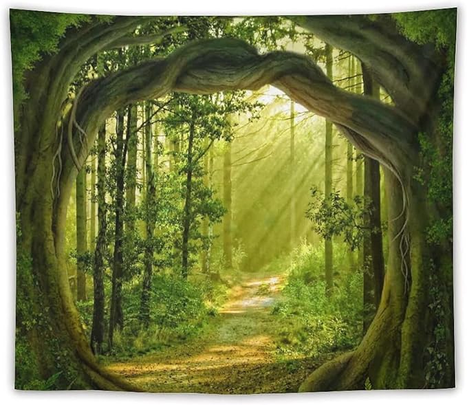FENDROM Enchanted Forest Tapestry Nature Sunshine Lanscape Green Tree Cave Tapestries Wall Hanging For Living Room Bedroom Home Decorations-Ruum Studio Home