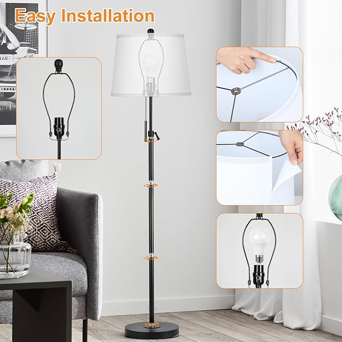 Black Floor Lamps for Living Room Adjustable Height Standing Lamp Modern Tall Pole Lamps for Bedroom Office with White Linen Shade 3 Color Temperature 9W LED Bulb Included-Ruum Studio Home