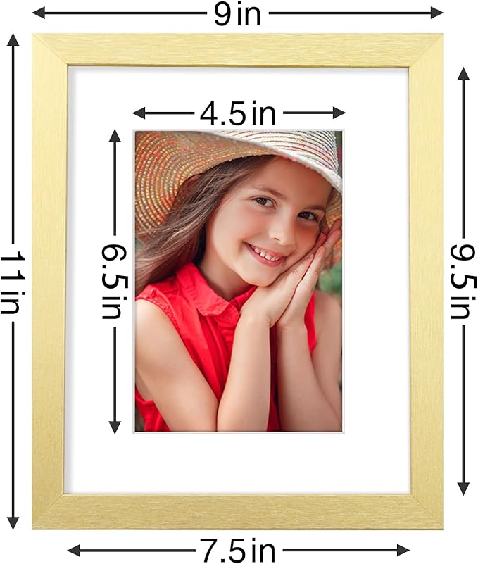 Vittanly 8x10 Picture Frames Set of 9, Shatter Resistant Plexiglass, Display 5x7 Pictures with Mat or 8x10 without Mat, Photo Frames for Wall or Tabletop, Engineered Wood, Gold-Ruum Studio Home