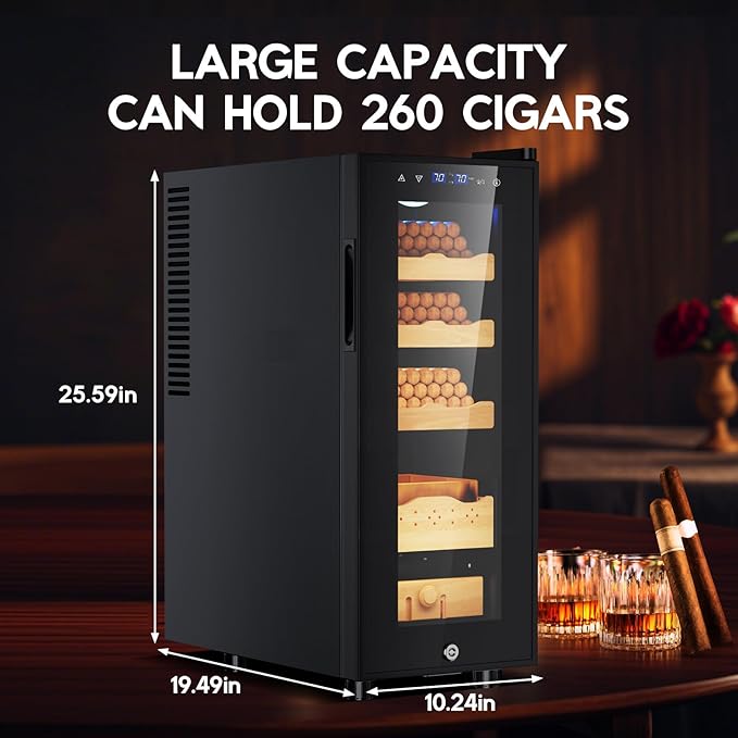 Electric Cigar Humidor Cabinet 35L, Tylza Electric Humidors for Cigars with Temp & Humidity Control, Digital Hygrometer, Lock, Refrigerator, Cigar Humidors with Cedar Wood Drawer Shelves, 260 Cigars-Ruum Studio Home
