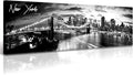 DJSYLIFE New York Skyline Wall Art - Brooklyn Bridge Night View - Black and White Nyc City Pictures Scape Artwork Painting Decoration for Bedroom or Office, Ready to Hang 13.8"x47.3"-New York1-Ruum Studio Home