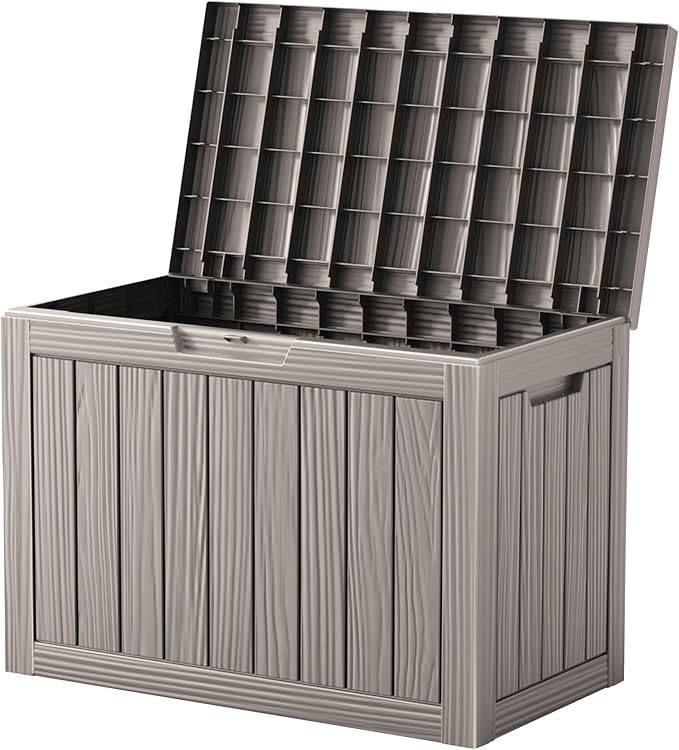45 Outdoor Storage Box, Waterproof Resin Deck Box with Side Handles, Lockable Outdoor Bench for Indoor & Outdoor Use, Storage Bin for Patio Cushions, Garden Tools, Package Delivery, Grey-Ruum Studio Home