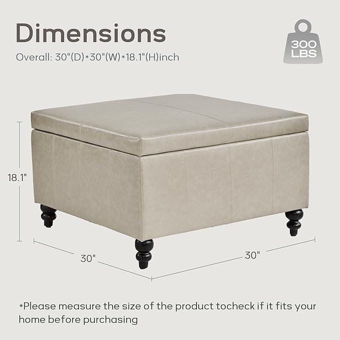 HUIMO Square Storage Ottoman, Tufted Leather Ottoman for Living Room (Khaki)-Ruum Studio Home