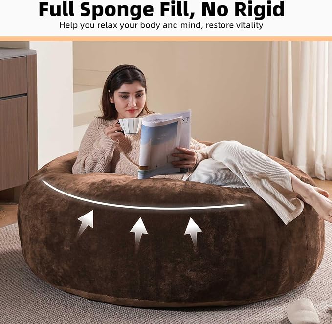 5FT，Big Bean Bag Chairs for Adults，Large beanbag with Filler Included，Memory Foam Material，Easy to Clean and Washable Corduroy Fabric，Suitable for Living Room and Bedroom (Coffee Color, 5 Foot)-Ruum Studio Home