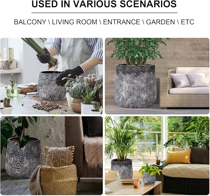 Craft flowerpots 18"+13"+19" Dia Round Concrete Planter Set of 3 Large Outdoor/Indoor Planter Pots Containers with Drainage Holes and Rubber Plug for Home Garden (Dark Gray, Large)-Ruum Studio Home