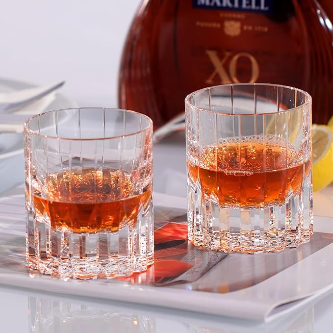 KAMMAK Crystal Whiskey Glasses Set of 2, 7.27oz Old Fashioned Glasses Stemless, Hand Blown White Cocktail Glasses, Engagement Gifts for Couples, Women, Men-Ruum Studio Home