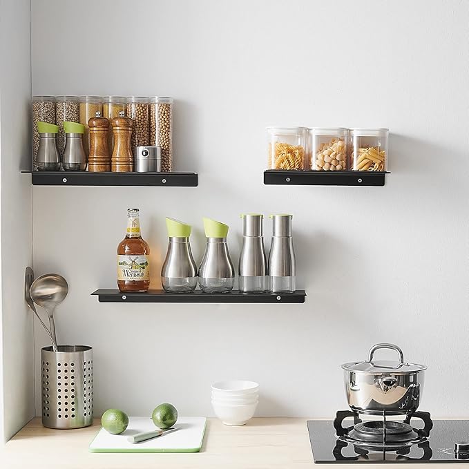 JOOM Metal Wall Shelf, Black Floating Shelf, Small Bathroom Shelf, 16" Display Shelves for Wall Storage (Black, 16 in)-Ruum Studio Home