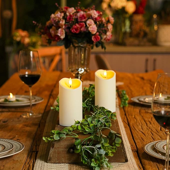 Homemory 6"x3" Outdoor Waterproof Flameless Candles, LED Candles, Battery Operated Candles with Remote and Timers, Electric Fake Plastic Pillar Candles, Ivory White, Set of 2-Ruum Studio Home