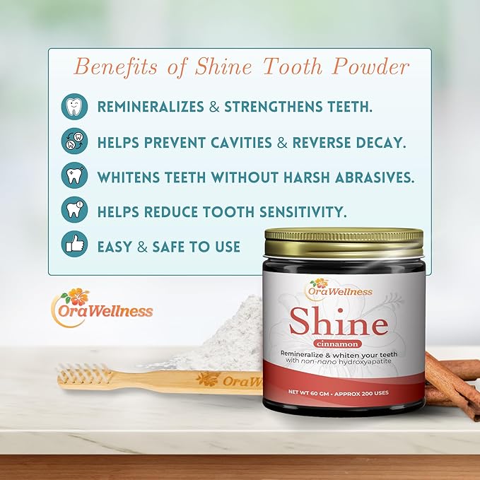 Shine Remineralizing Tooth Powder with Hydroxyapatite, Made in The USA, Flouride Free Tooth Repair, Natural Teeth Whitening Powder, Teeth Polish & Stain Remover, Cinnamon-Ruum Studio Home