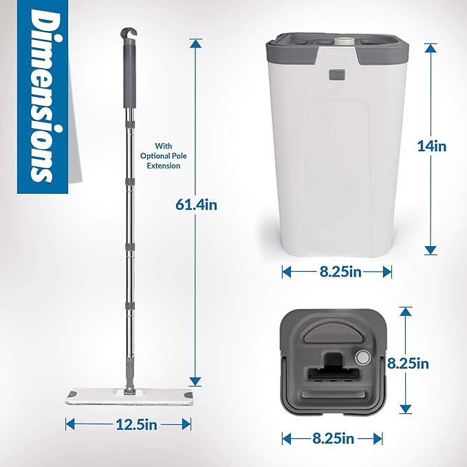 X3 Mop, Separates Dirty and Clean Water, 3-Chamber Design, Flat Mop and Bucket Set, Hands Free Home Floor Cleaning, 3 Reusable Microfiber Mop Pads Included-Ruum Studio Home