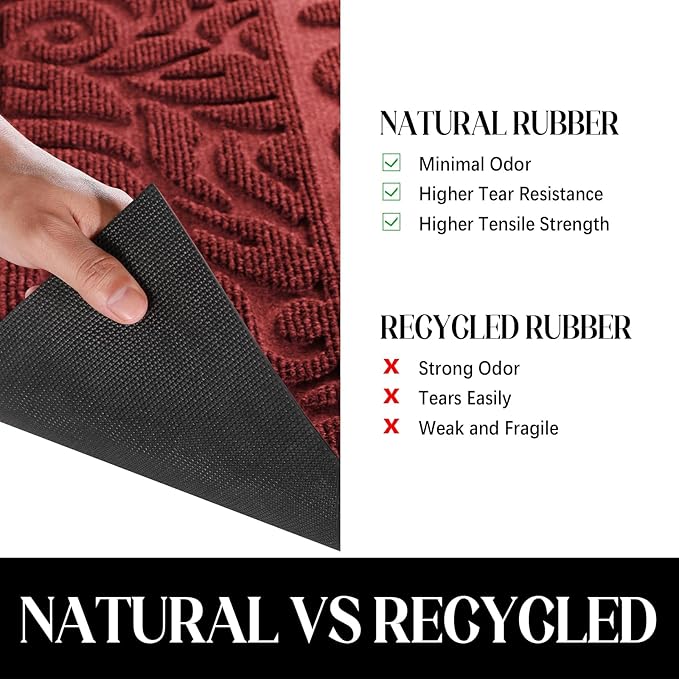 Yimobra Welcome Front Door Mat Outdoor, Heavy Duty Sturdy Non Slip Doormats, Rubber Backing, Low-Profile Entrance Rugs, Absorbent Resist Dirt, Easy Clean Patio Garage Floor Mats, 60X36 Inch, Wine Red-Ruum Studio Home
