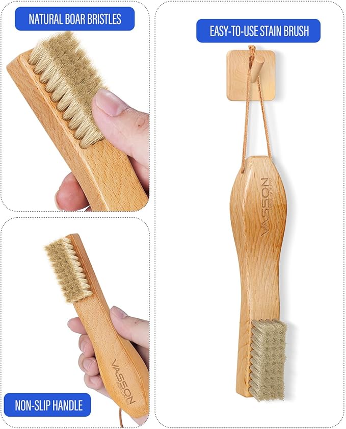 VASSON Natural Soft Boar Bristle Laundry Stain Brush, Laundry Scrub Brush,Laundry Brush for Stains on Clothes, Gentle Stain Remover for Knits, Cotton, and Linens-Ruum Studio Home