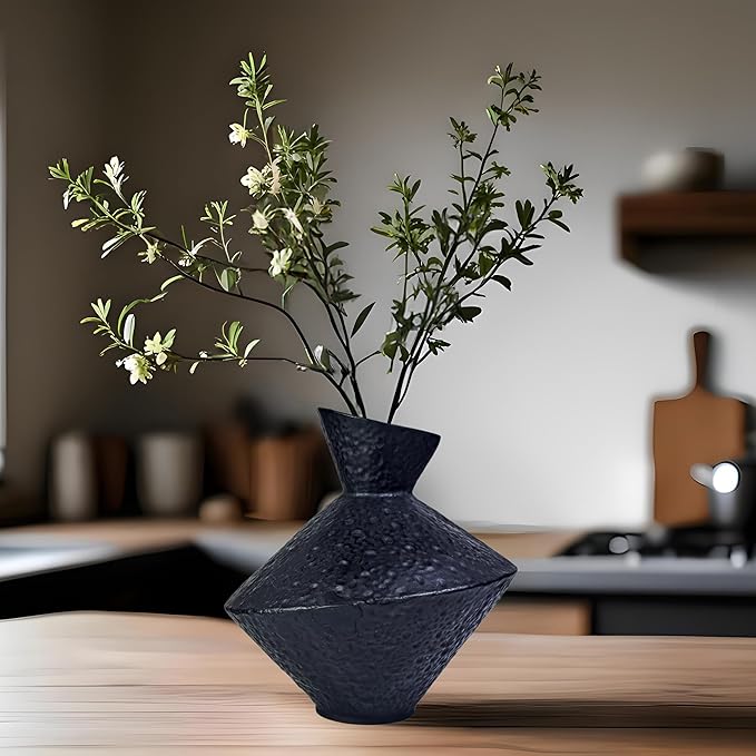 Cast Iron Decorative Vase, Dried Flower Rustic Vases, Wabi Sabi Vase for Modern Home Decor, Living Room, Shelf Decor, Enterway, Wedding, Office, Table, Bedroom, Kitchen, 8.86" H (Black)-Ruum Studio Home