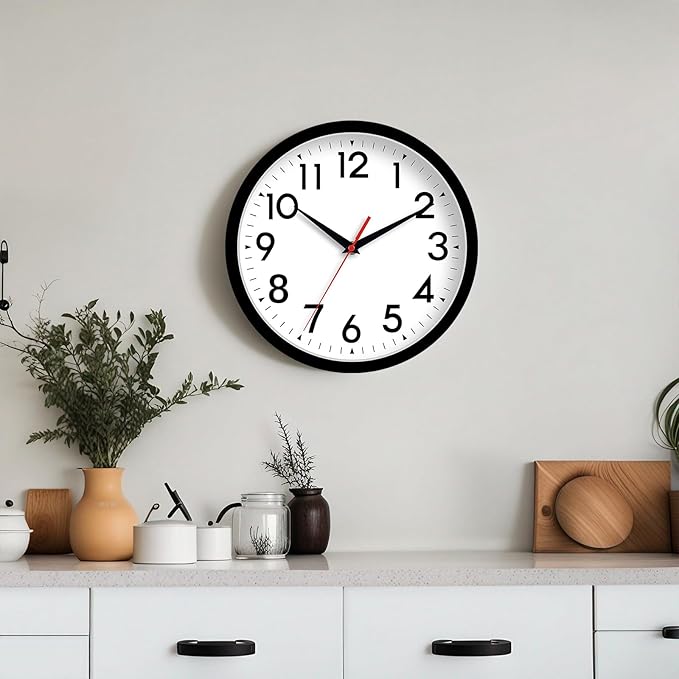 14 Inch Wall Clock Large Battery Operated Big Silent Non Ticking Analog Clock Decorative for Living Room Office Kitchen Outdoor Classroom Bedroom Bathroom School(Black)-Ruum Studio Home