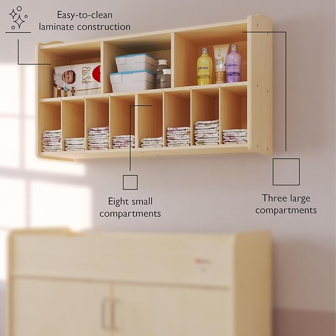 Foundations Wall-Mounted Diaper Organizer for Daycares, 3 Large & 8 Small Storage Compartments, Wood Construction, Maximum Durability-Ruum Studio Home