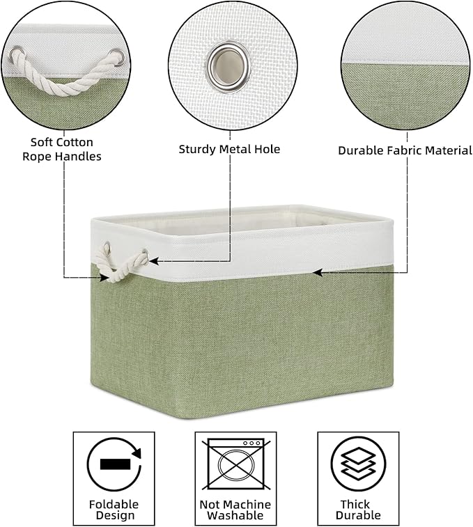 Bidtakay Large Fabric Baskets for Organizing [3-pack] Closet Organizers and Storage Baskets for Gifts Empty Foldable Nursery Baskets for Toy Storage 15 X 11 X 9.5 Inches (White&green)-Ruum Studio Home