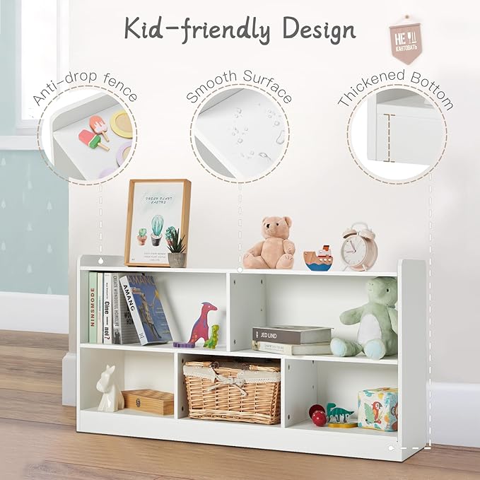 Montessori Shelf, Wooden Toy Storage Organizer for Books Toys, 2 Shelf Bookcase, 5-Section Storage Cabinet, Toddler Book Shelf for Kids Rooms, Playroom, Nursery, Kindergarten-Ruum Studio Home