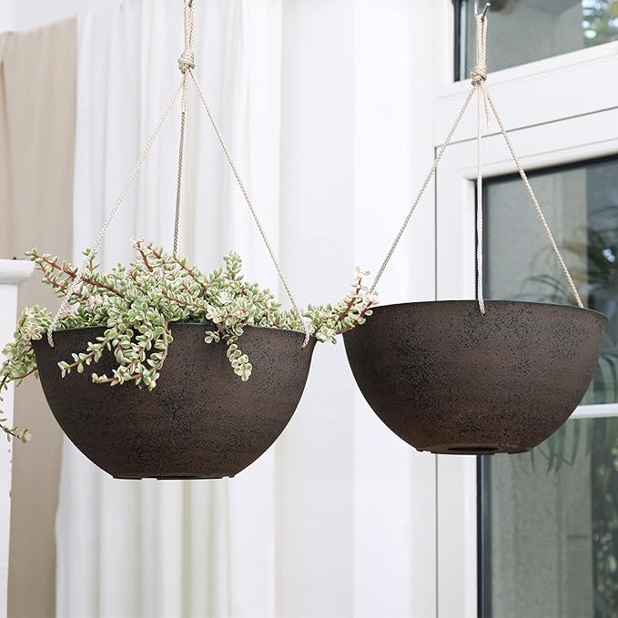 LA JOLIE MUSE Large Hanging Planters - 13 Inch Flower Pots Outdoor Indoor, Hanging Garden Planters Set of 2, New Iron Color-Ruum Studio Home