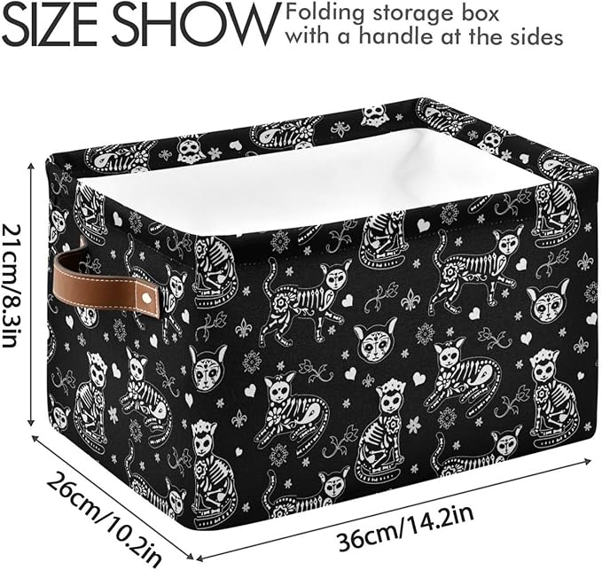 Storage Basket Bin Death Helloween Cats Gothic Organizer Basket Collapsible Shelf Basket Cube with handle for Nursery Bedroom Bathroom-Ruum Studio Home