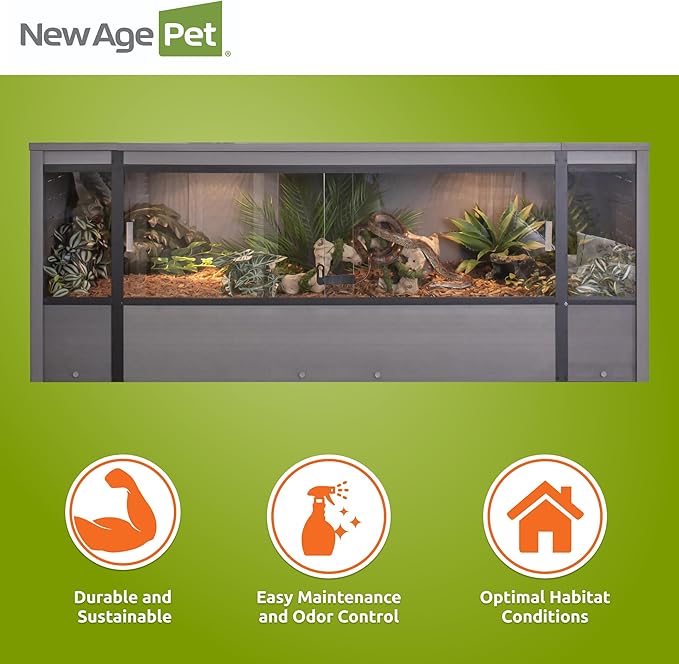 New Age Pet ECOFLEX 60-Inch Mojave Reptile Lounge in Grey- Durable, Moisture-Resistant Wood Plastic Composite Habitat with Vented Side Panels, Removable Sliding Glass Doors & Lock-Ruum Studio Home